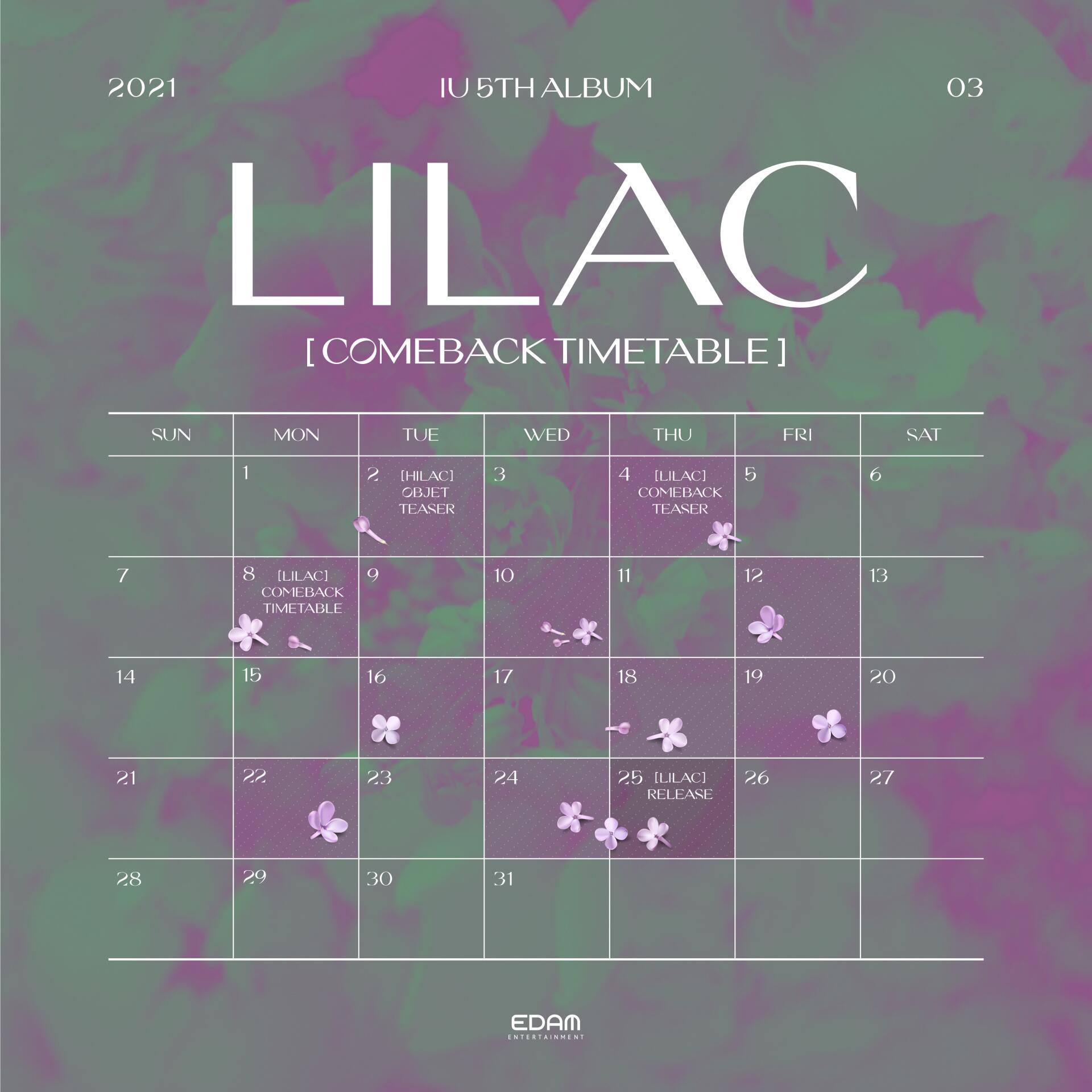IU 5th Album < LILAC > Comeback Timetable